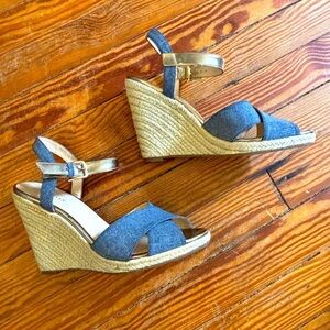 Cole Haan Denim Gold Wedges Ankle Strap Women’s U.S. Size 8.5
